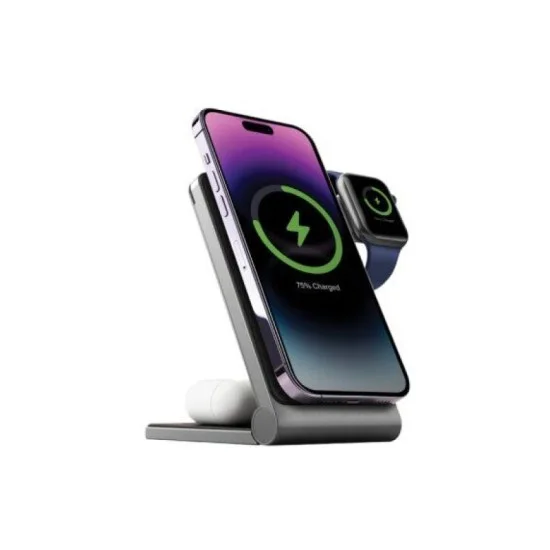 Energea Magtrio, 3In1 Foldable Magnetic Fast Wireless Charger - Gunmetal